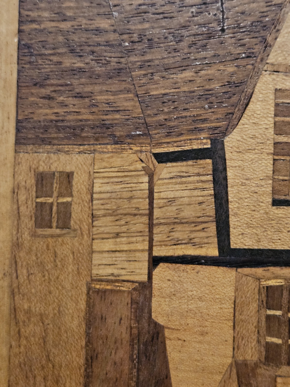 Vintage Wood Marquetry Inlay Village Scene Wall Art England Nov 1955 Framed