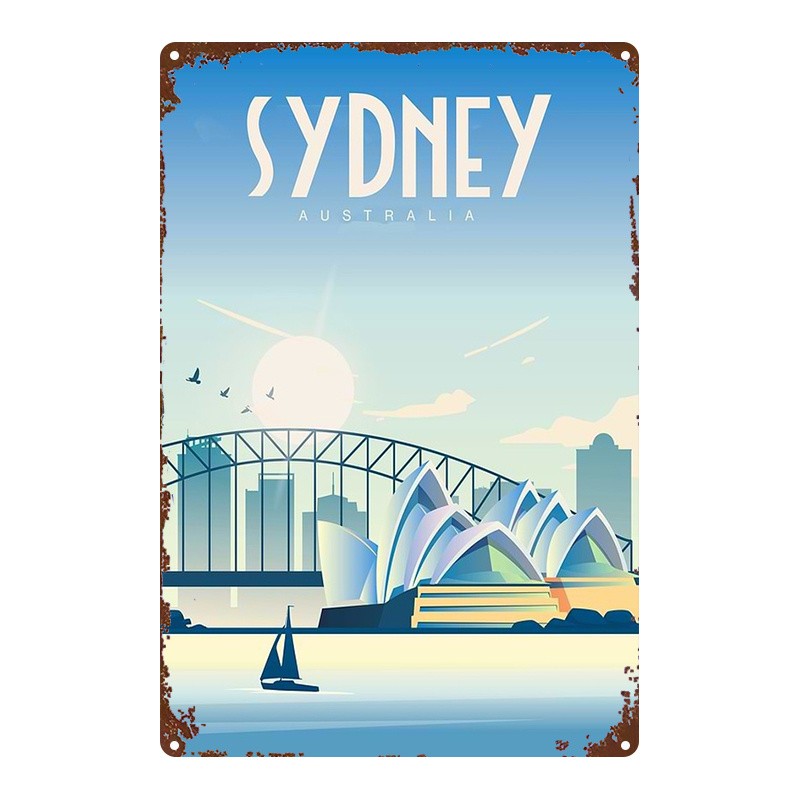 2D Flat Metal Sign Sydney Australia 8X12 Inches