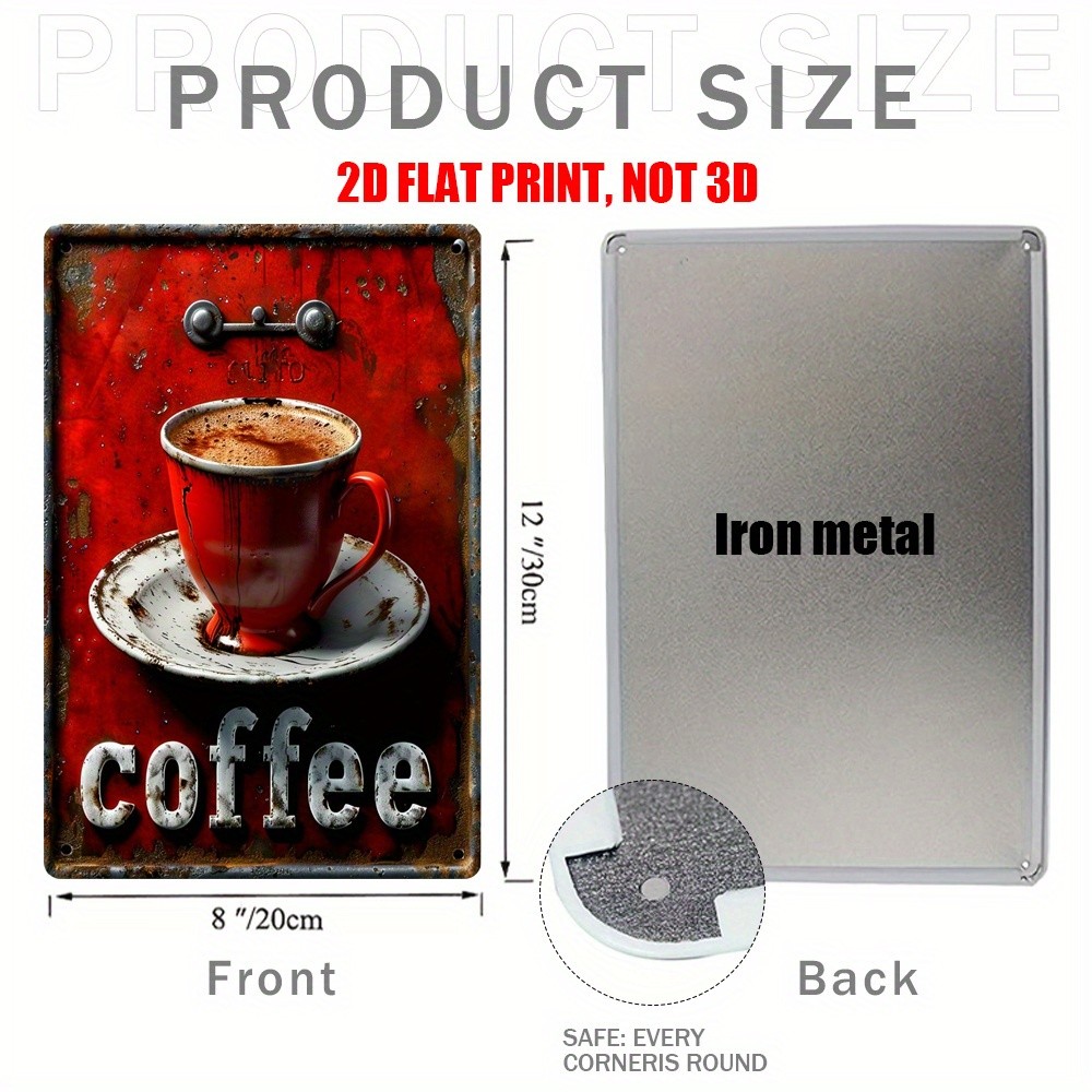 Vintage Coffee Metal Sign Retro Red Coffee Cup Wall Ar Decor for Kitchen Cafe