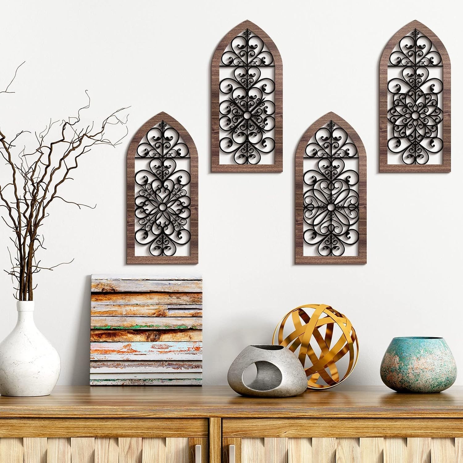 4 Pieces Thicken Rustic Wood Wall Decor Arch Modern Farmhouse Wall Art Decor Woo