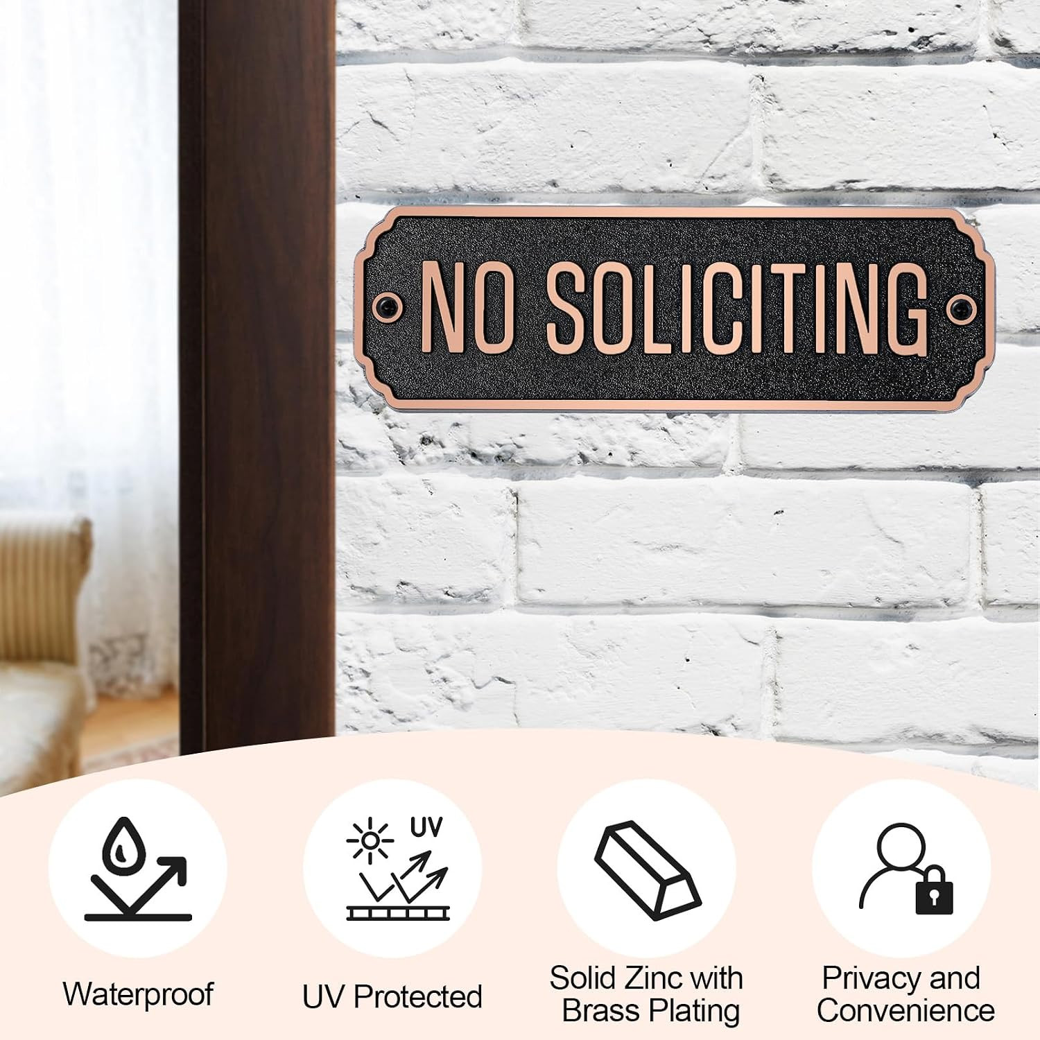 Brass No Soliciting Sign 1.5″ X 5″ No Soliciting Door Sign Thank You Solid Brass