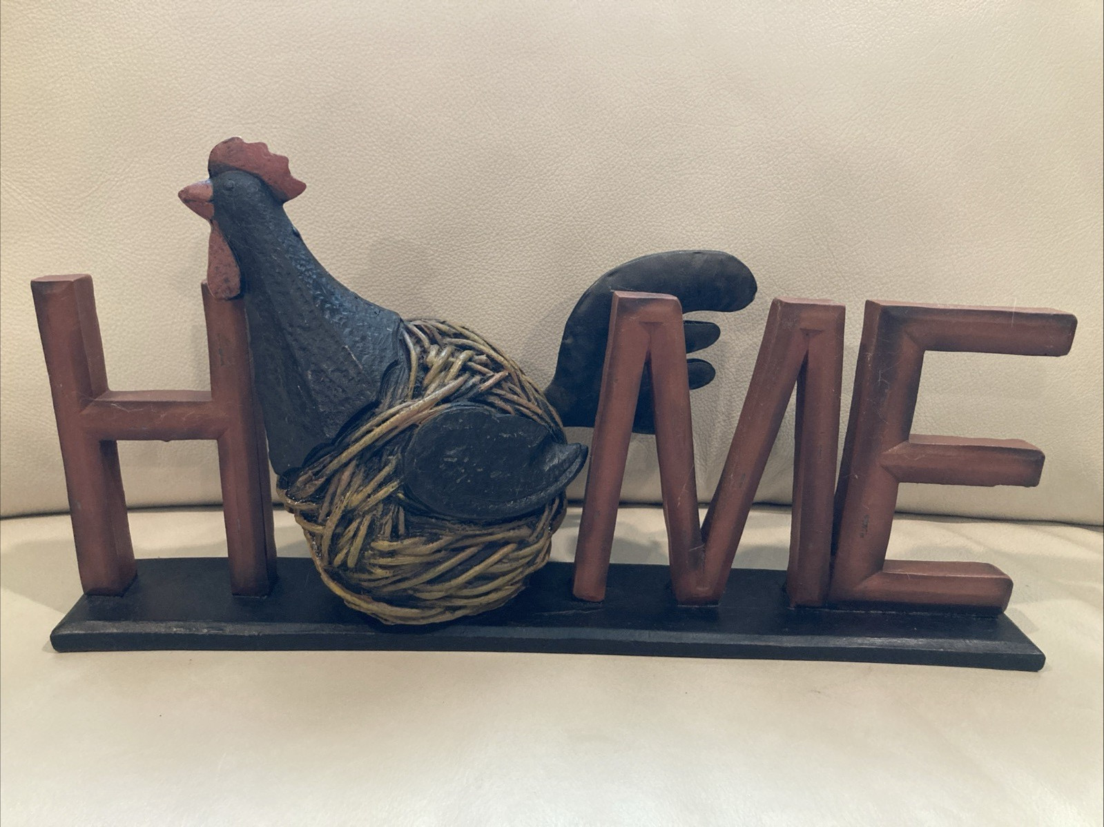 Rustic Farmhouse-Style Burgundy “HOME” Standing Sign Rooster 15 inch / 3 lbs