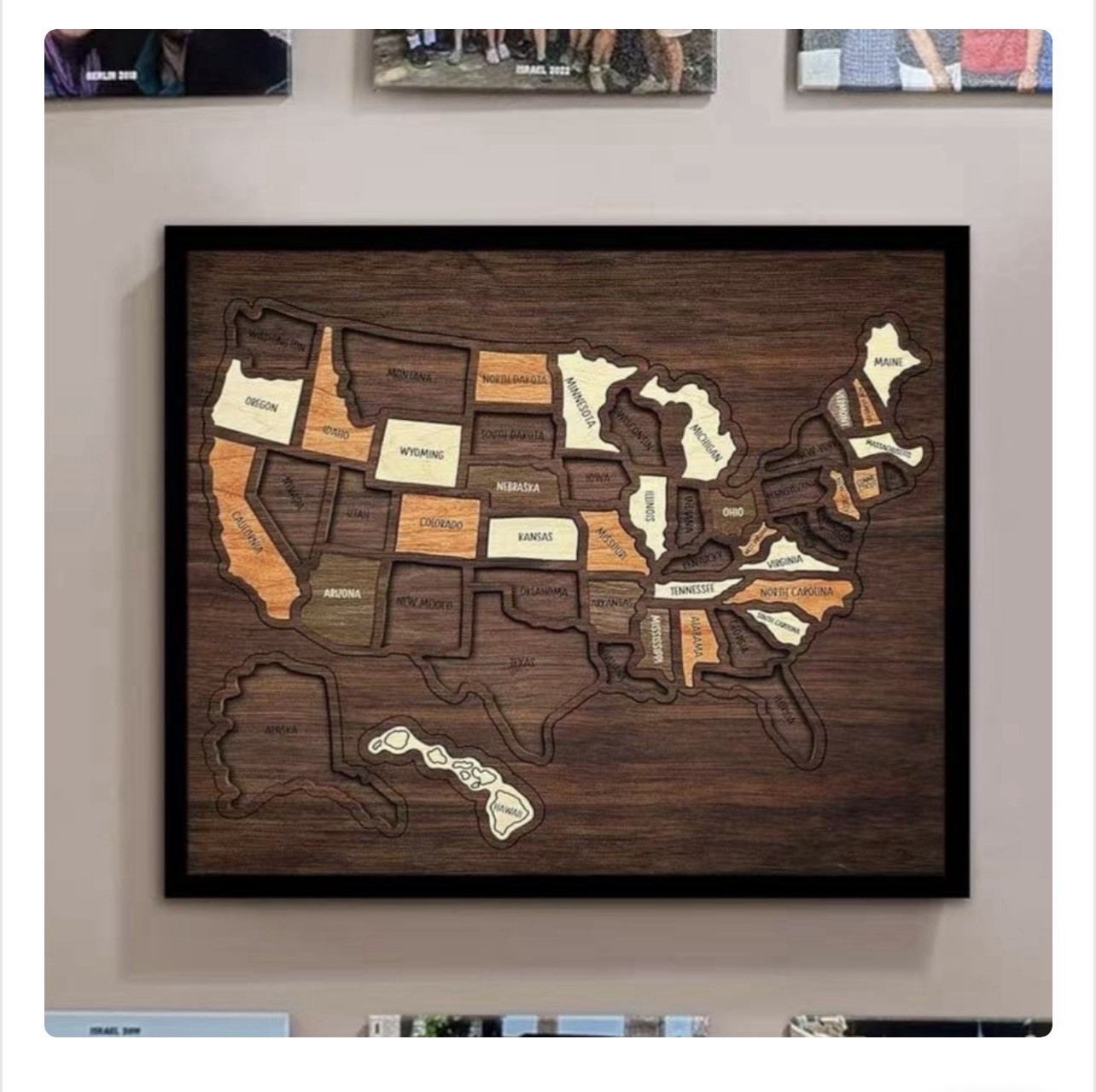 Framed Wood USA Map Wall Plaque, Horizontal Rectangle, 12 x 10 in