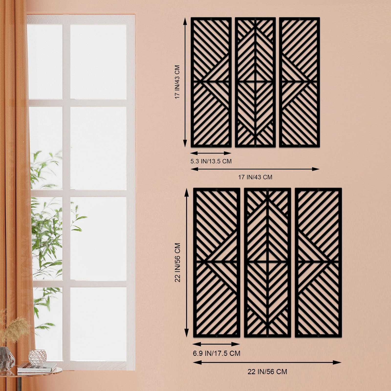 3 PCS Geometric Home Metal Wall Decor Abstract Minimalist Black 22×22 Inch
