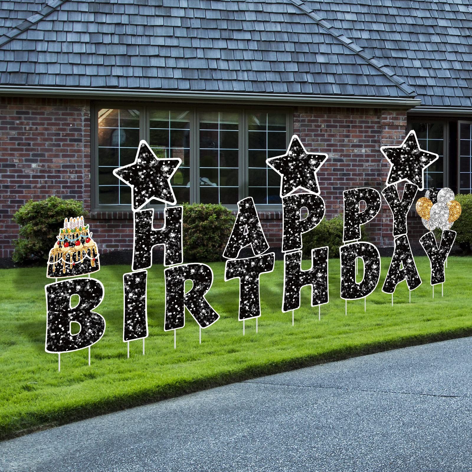 18 Pieces Happy Birthday Yard Signs with Stakes, 16 Inches Birthday Outdoor L…