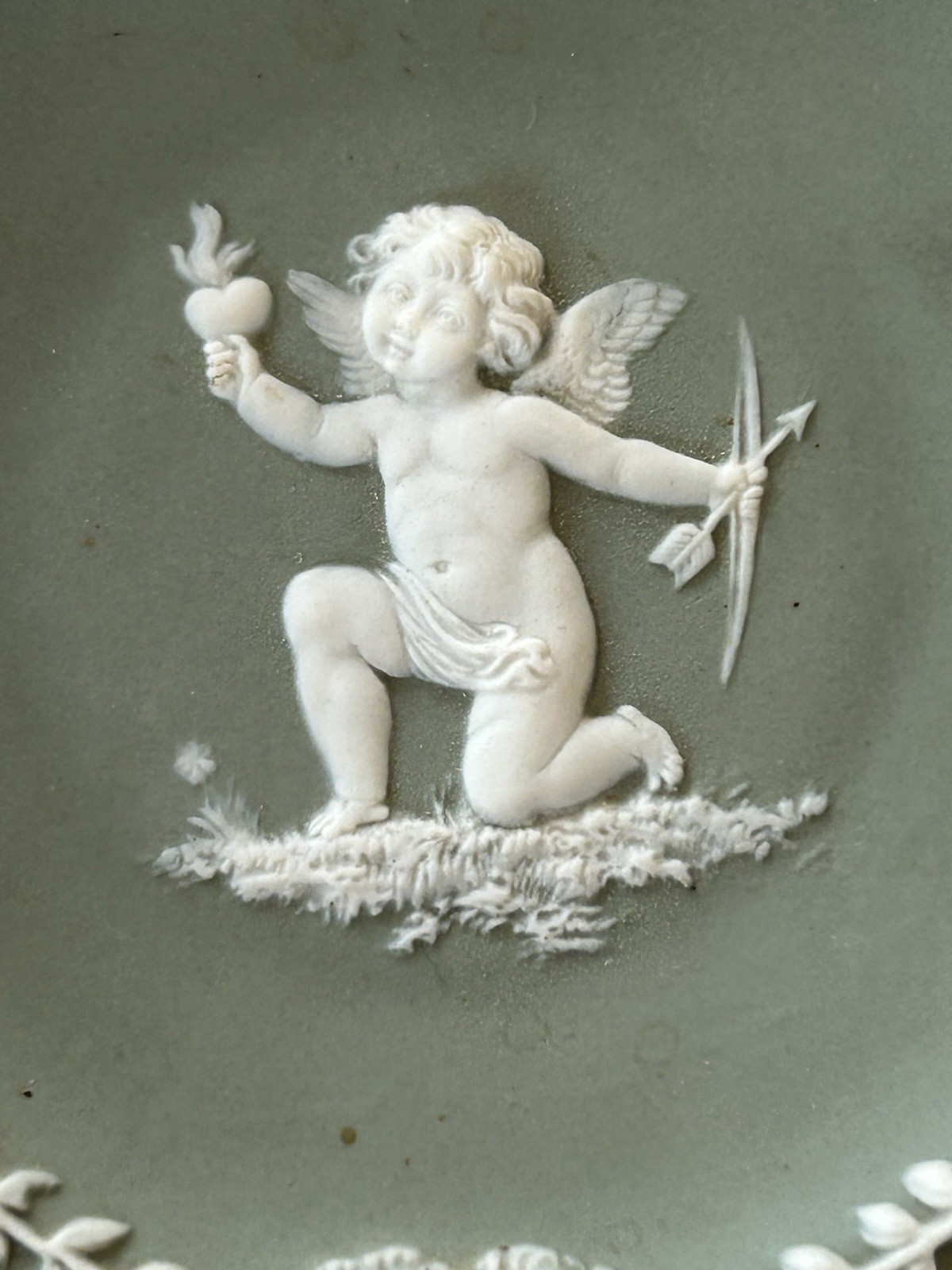 Antique Schafer & Vater Jasperware Small Wall Plaque Cherub Cameo c1890