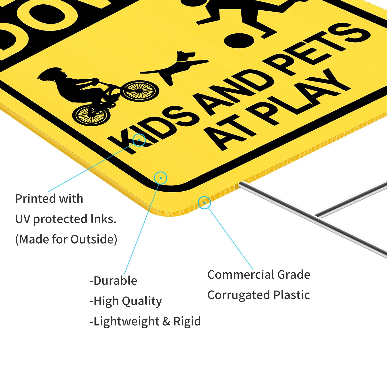 Slow down Sign with Metal Stake Kids and Pets at Play Sign 16 X 12 Corrugate