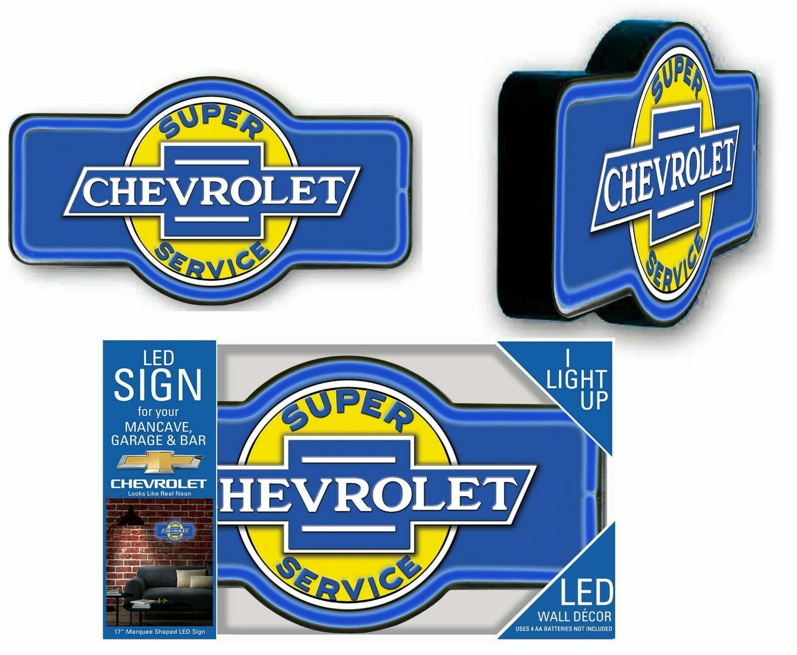 Chevrolet LED Neon Rope Light Sign, 17″ Marquee Shape, Bar Garage Man Cave Decor