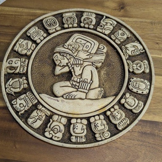 Vintage Mayan Aztec Calendar Sun Stone Wall Plaque Decor Relief Sculpture 10in