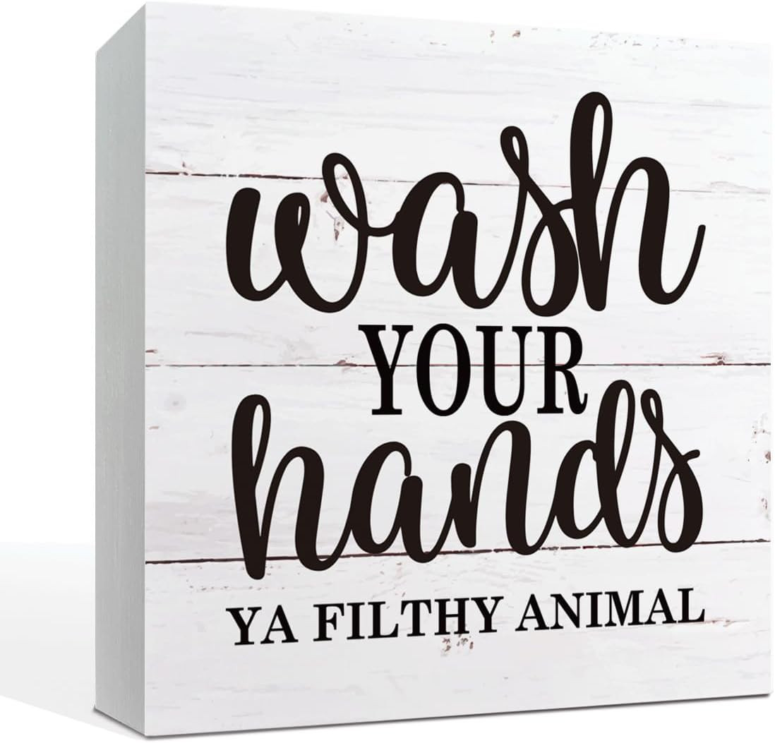 Bathroom Decor Sign – Wash Your Hands You Filthy Animal, Box Sign Tabletop Decor