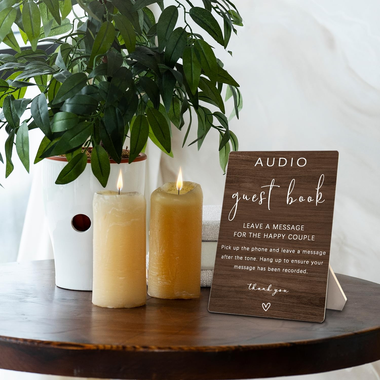 RUNMESS Audio Guestbook Sign, Audio Phone Guestbook Wooden Stand 5x7inch, Wed…