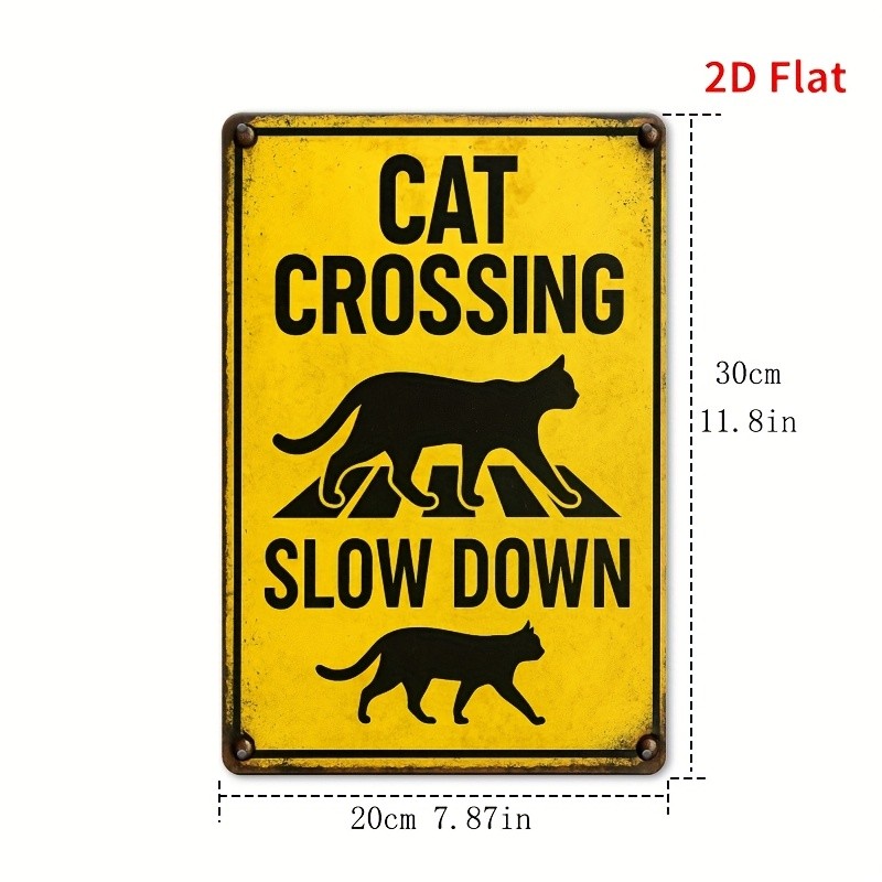8×12 Inch Slow Down Cat Crossing Metal Sign Yellow Black Cat