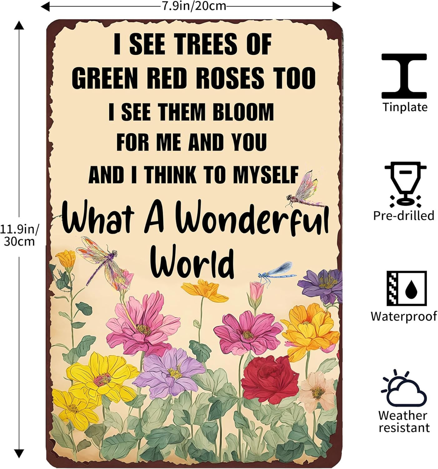 Vintage Metal Wall Sign – “What a Wonderful World” Garden Decor, 12×8 Inches