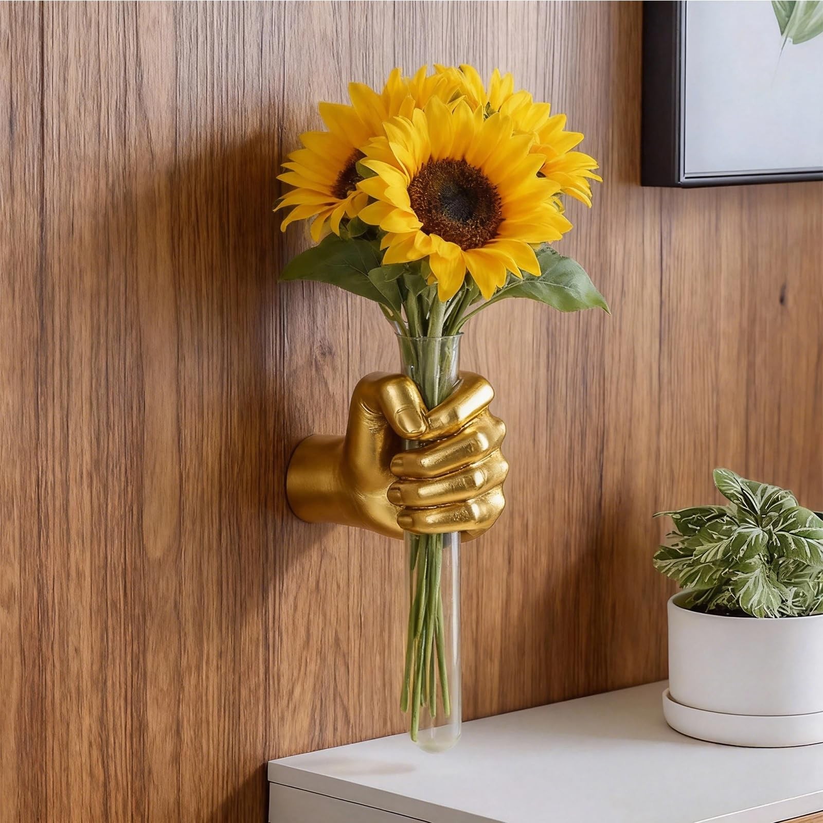 Gold Wall Sculptures, Hand Wall Vases Home Decor, Wall Mount Art Sculpture, U…