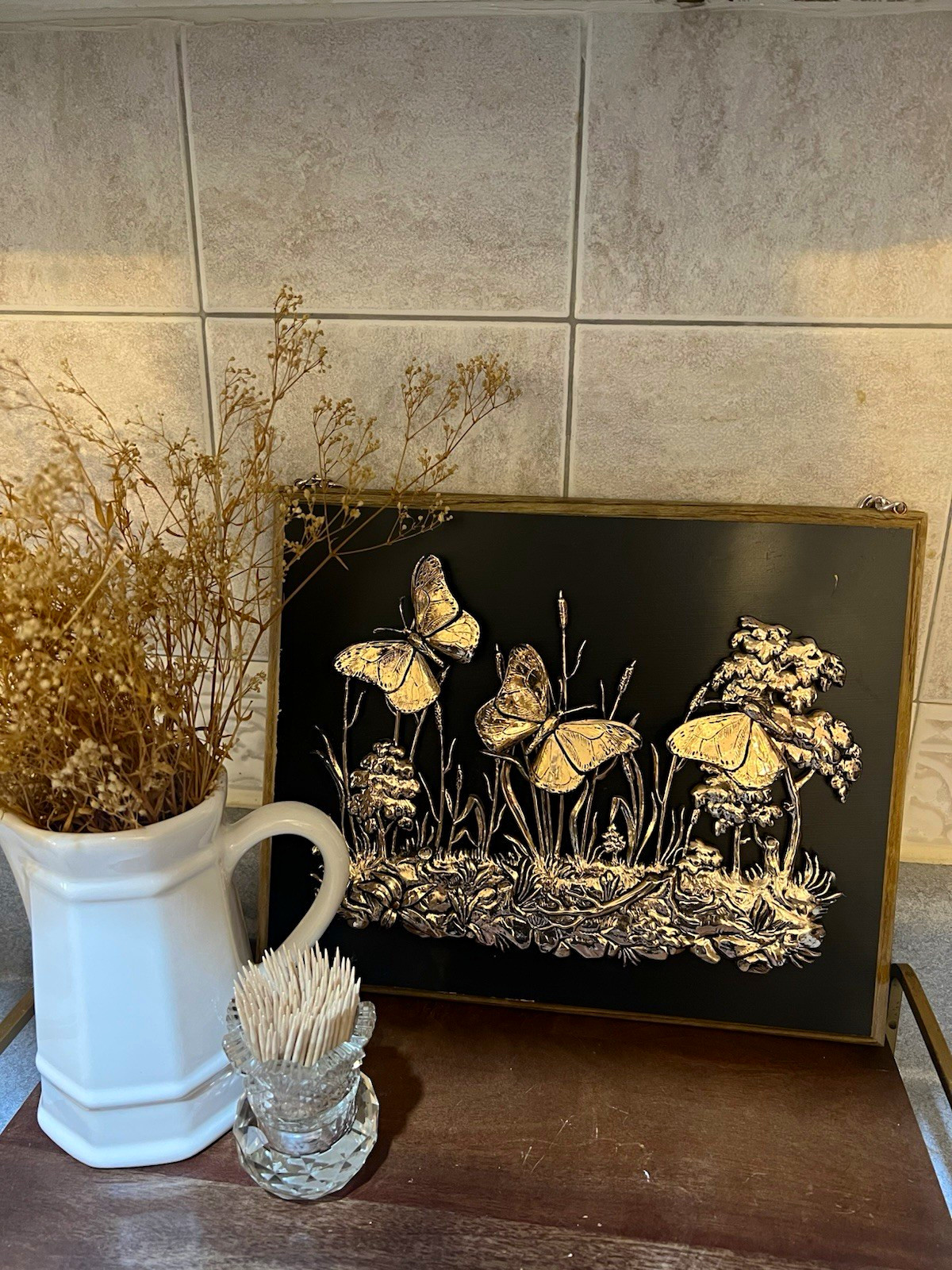 Vintage A&J 3D Butterfly Nature Wall Plaque Black & Copper Wood/Metal Hanging