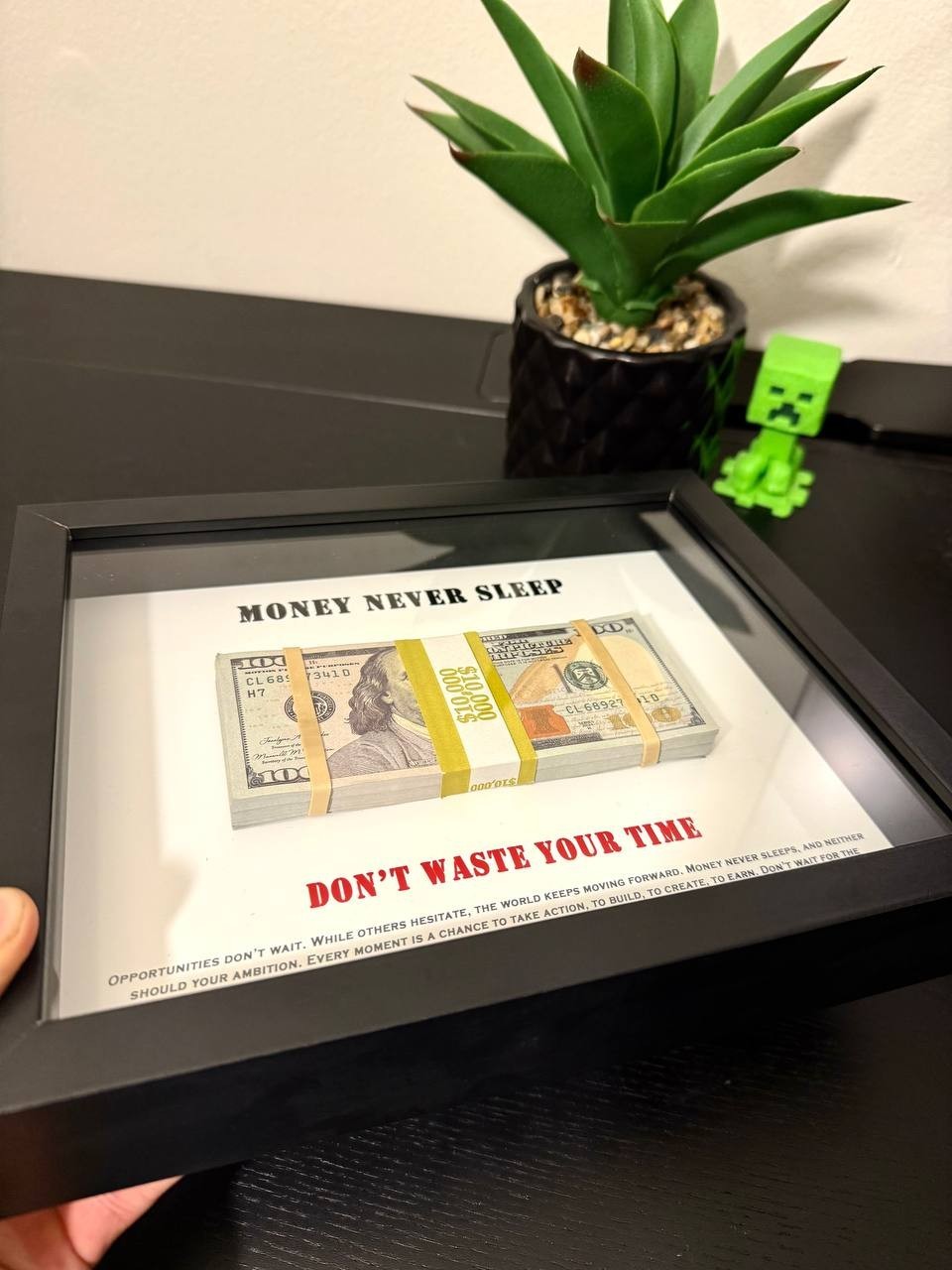 Motivational Money Frame – $10,000 Framed Cash, Office Decor and Business Gift