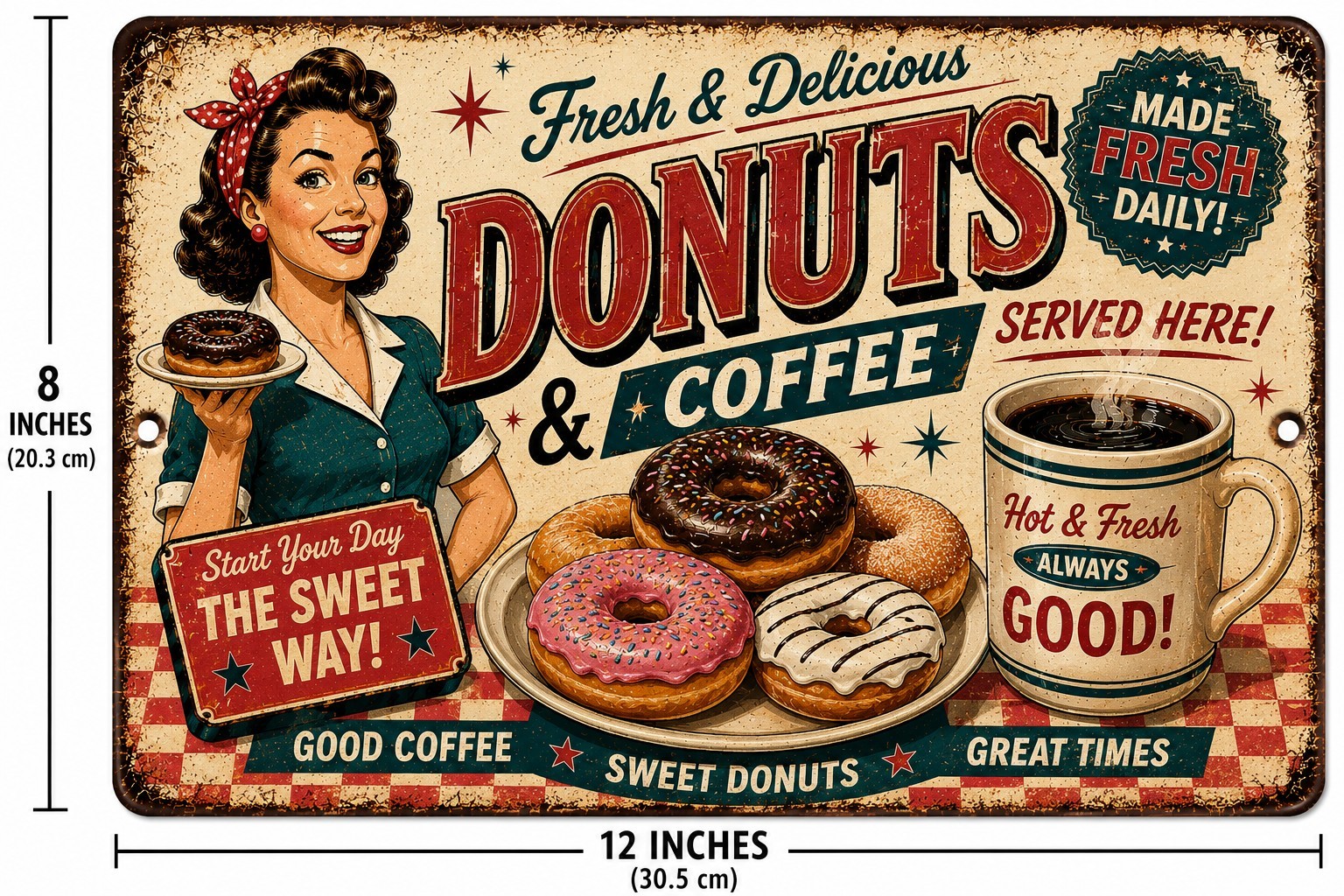 Retro Donuts Coffee Tin Sign Vintage Diner Bakery Kitchen Wall Decor Gift