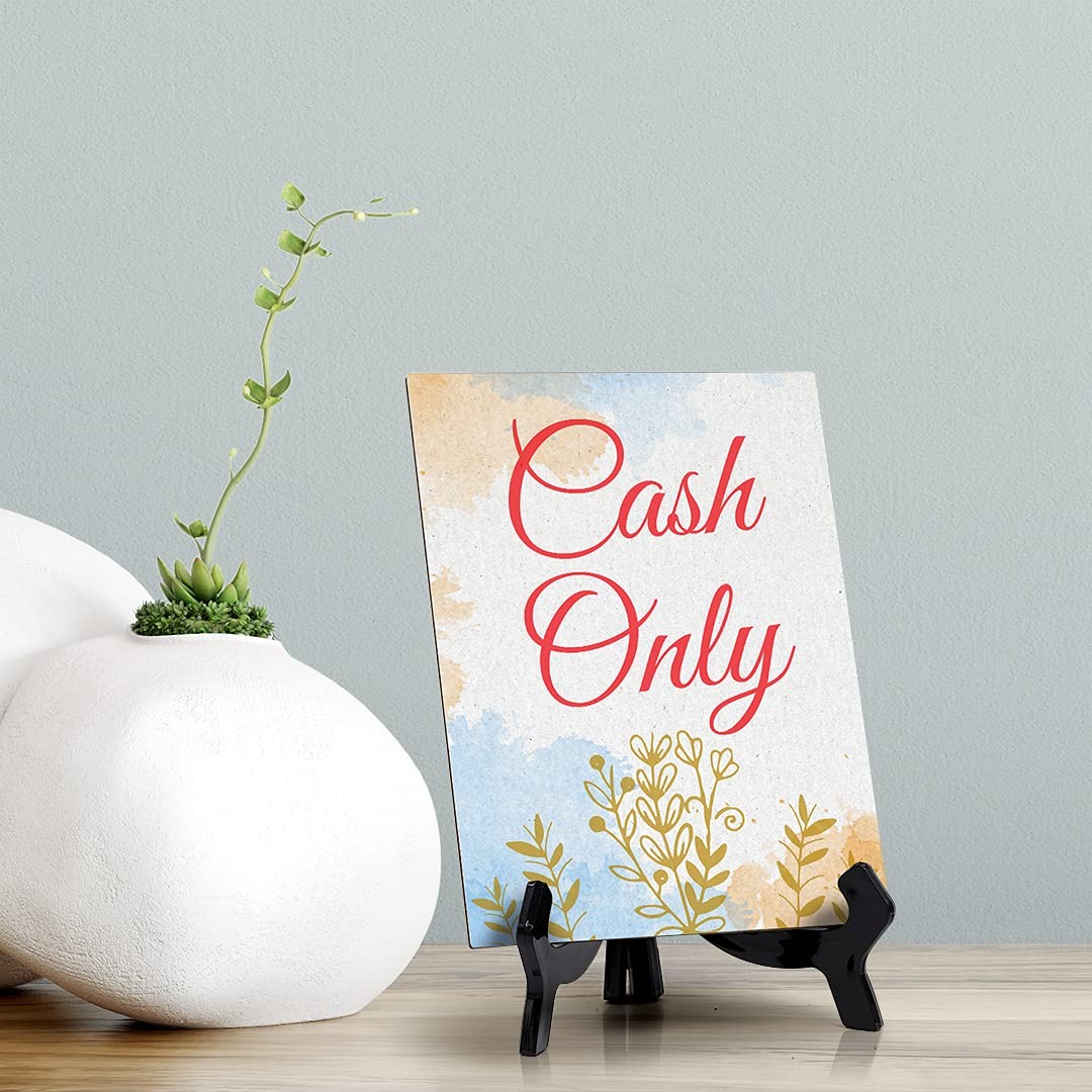 Signs ByLita Cash Only, Blue Watercolor Table Sign (6 x 8″)