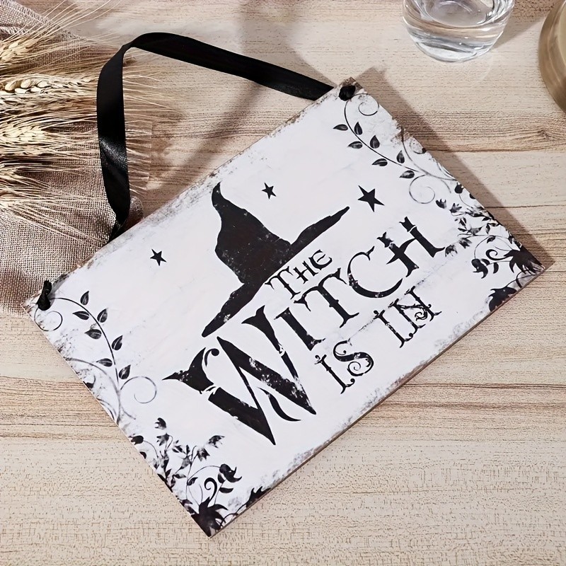 1/2Pcs Gothic Witch Wooden Sign The Witch Is In Front Door Halloween Decor