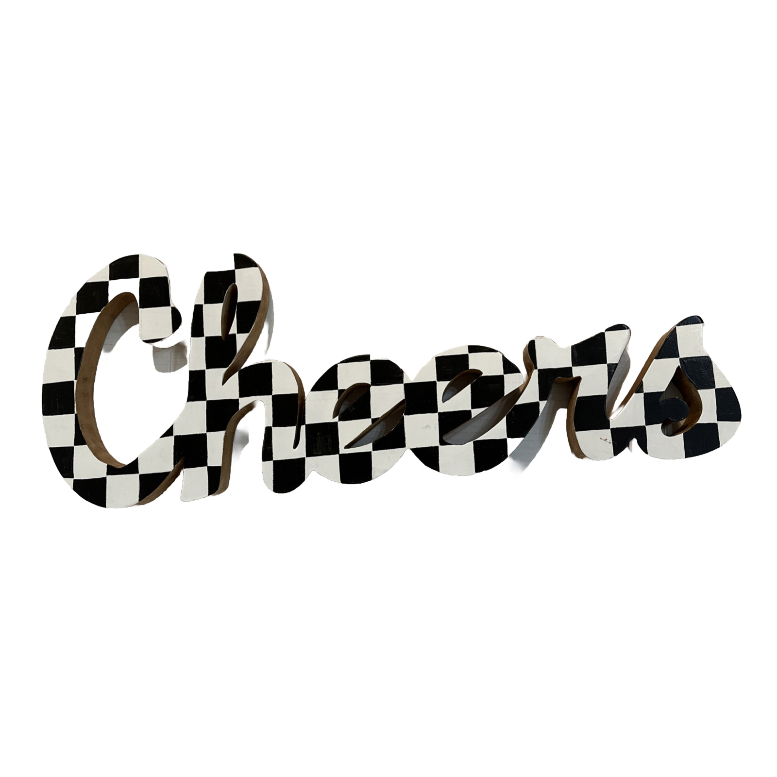 CHEERS Wood Sign 3D Man Cave Game Room Word Black And White Handpainted 26X9.5