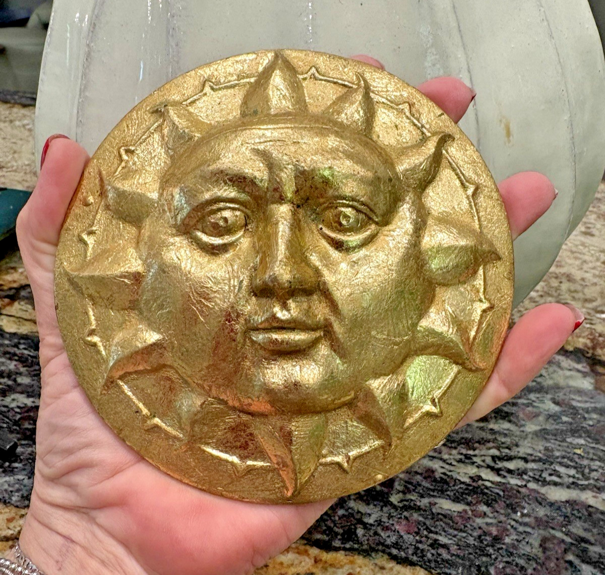 Vintage Pier 1 Sun Face Gold Wall Decor 4” Boho Celestial Accent