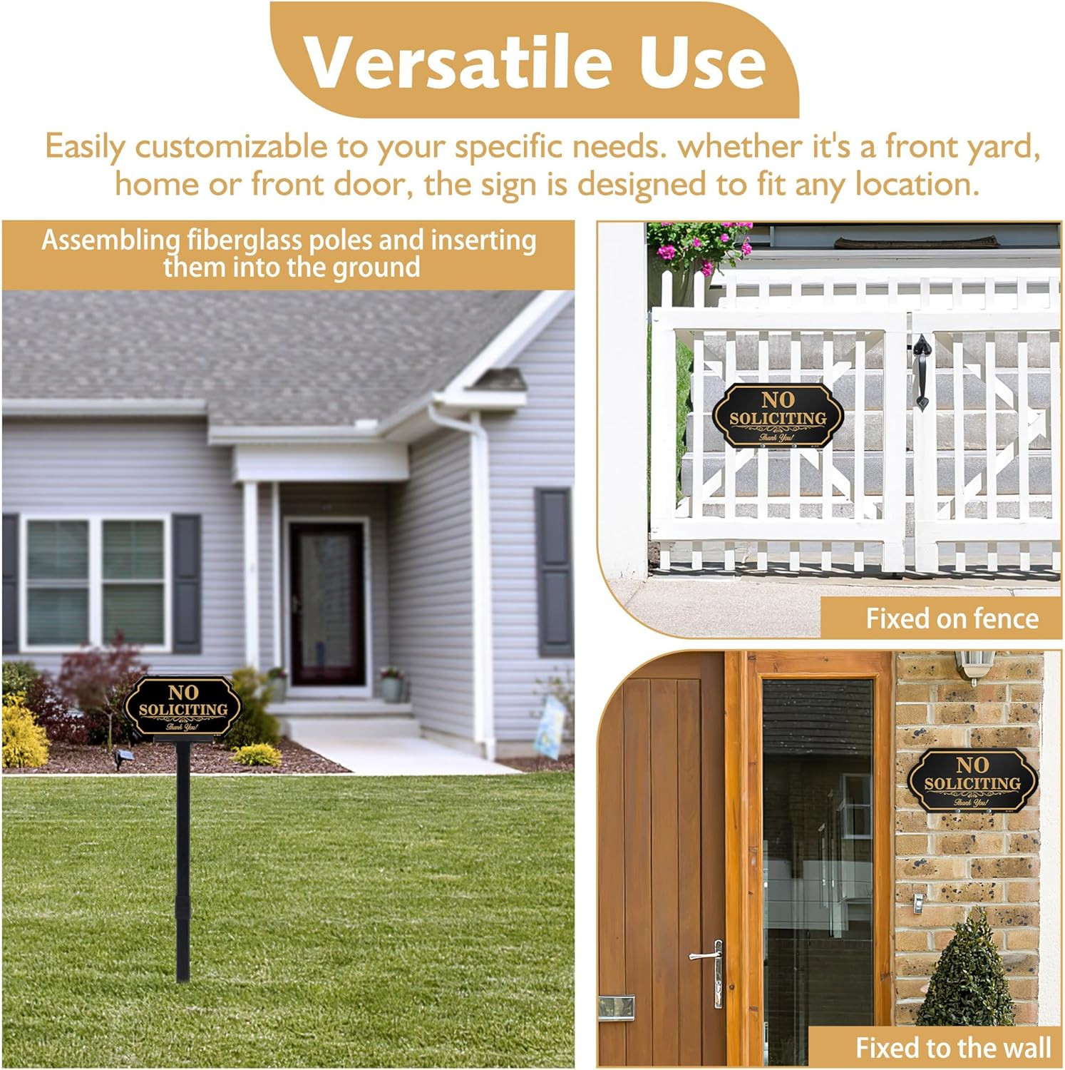 No Soliciting Sign for House with Stake Thick Aluminum – 5×10 Inch/37 Inch