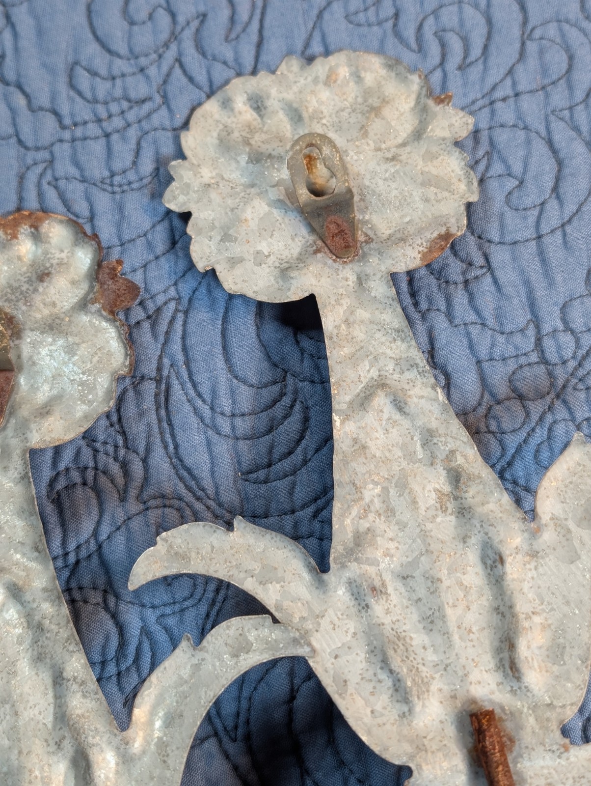 Vintage Embossed Tin Wall Hooks Pair Floral French Country Farmhouse Shabby Chic