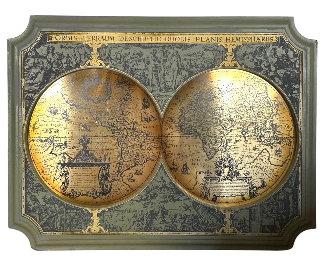Orbis Terrarum Double Hemisphere Brass Map Of The World Vintage Green Mounting