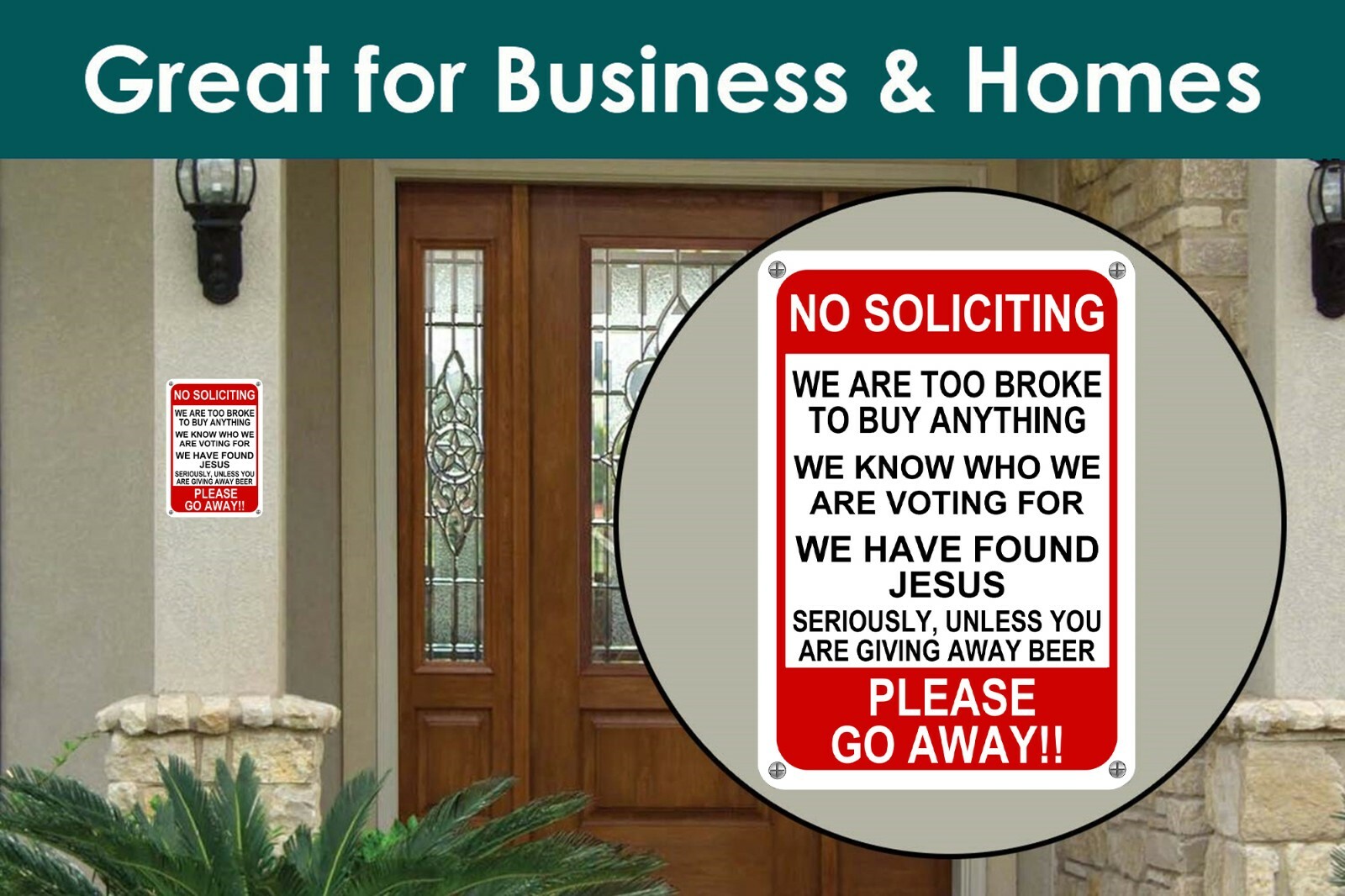 No Soliciting Funny Sign Go Away Front Door Novelty Humor Gift Signs 10″x 14″