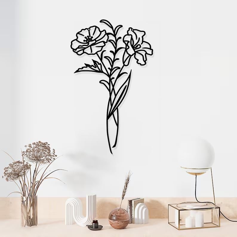 Metal Flowers Wall Art Decor, Minimalism Flower Hanging Iron Wall Decoration,…
