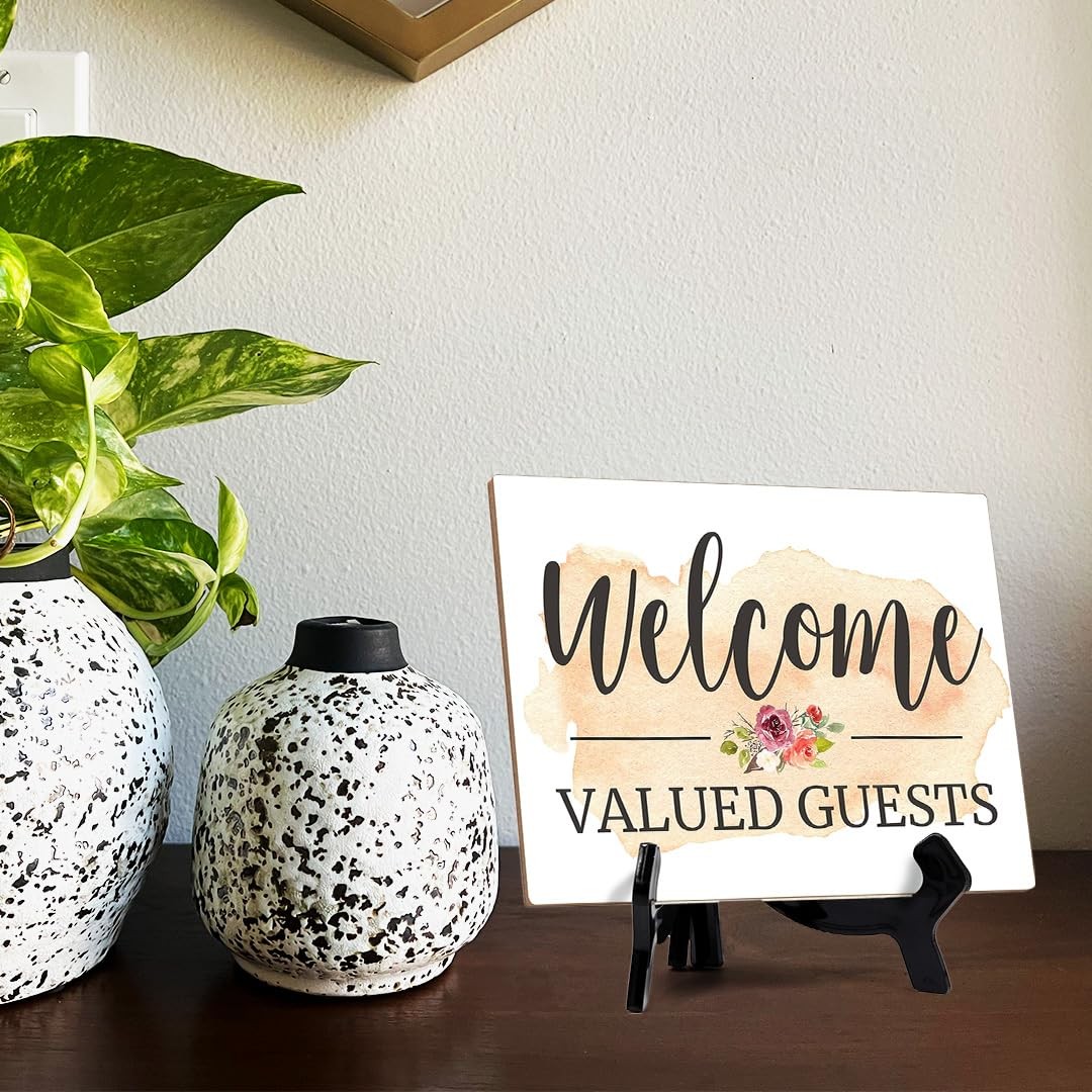 Signs ByLita Welcome valued guests, Table Sign With Acrylic Stand (8 x 6″)