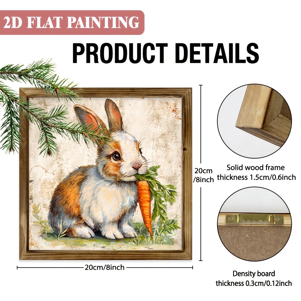 Easter Brown White Bunny With Carrot Wooden Plaque Vintage Farmhouse Wall Decor
