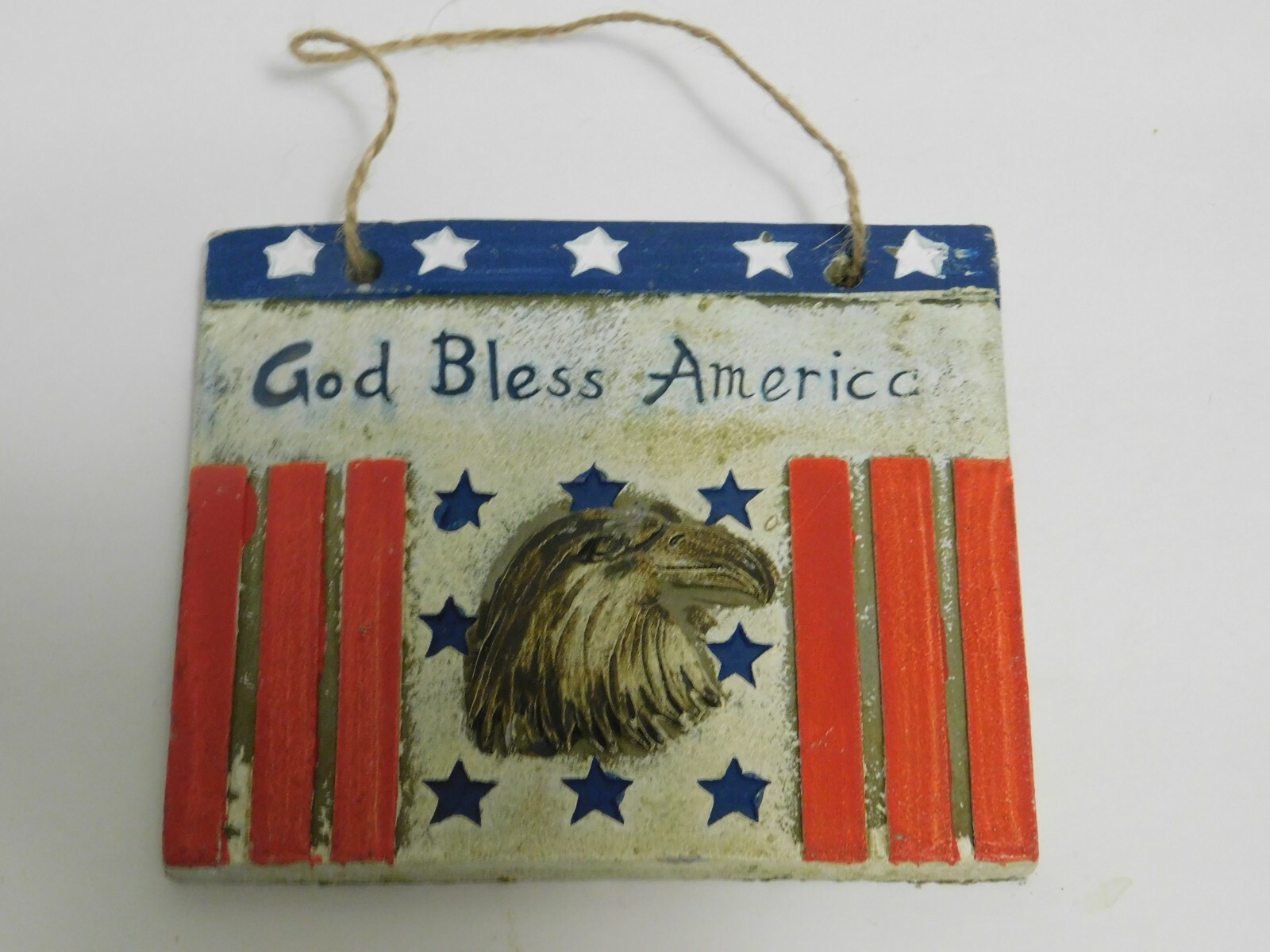 Patriotic Plaque God Bless America Eagle Stars Stripes