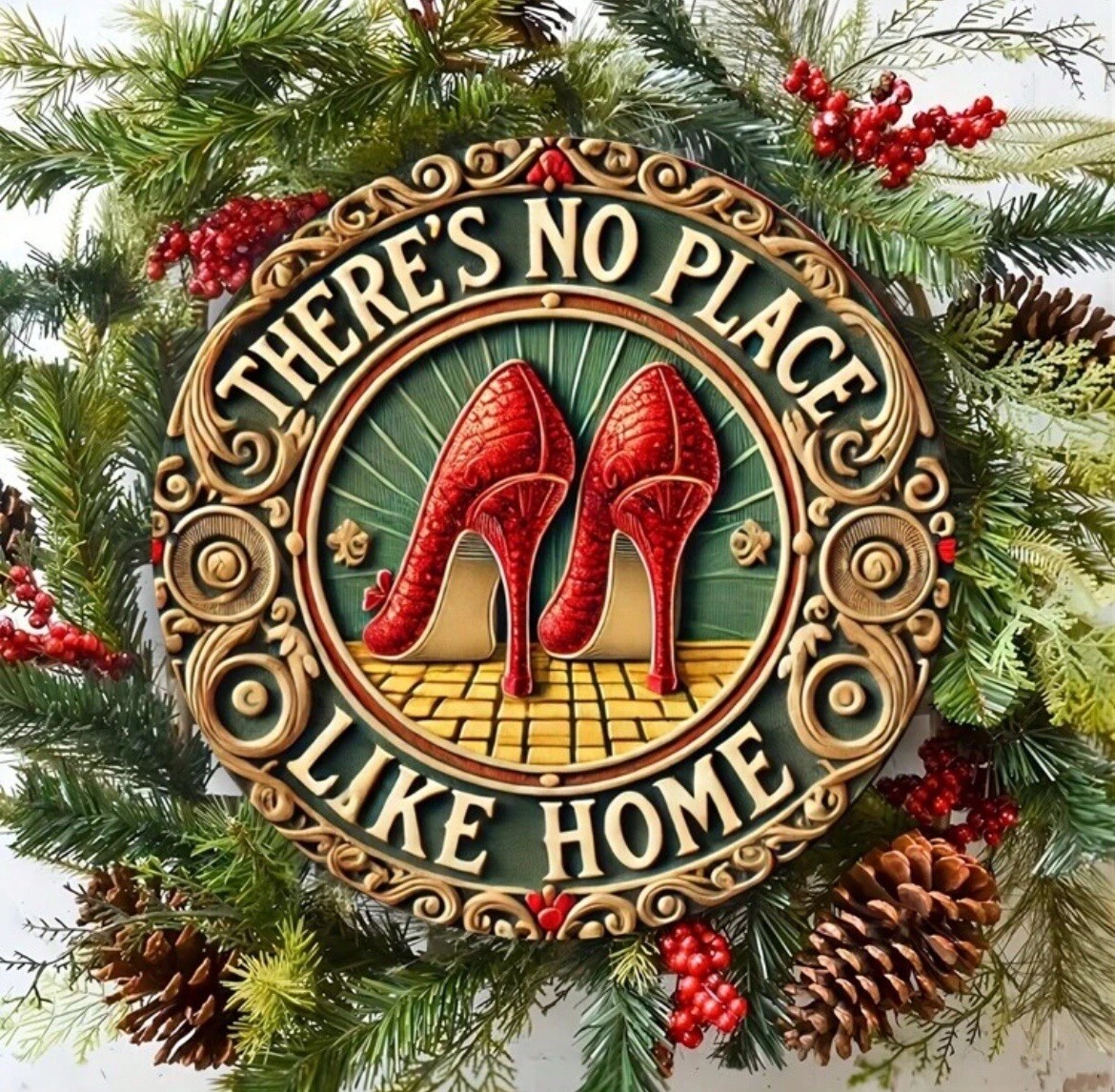 NEW 8” WIZARD OF OZ Metal Wall Sign NO PLACE LIKE HOME Tin RUBY SLIPPERS HEELS