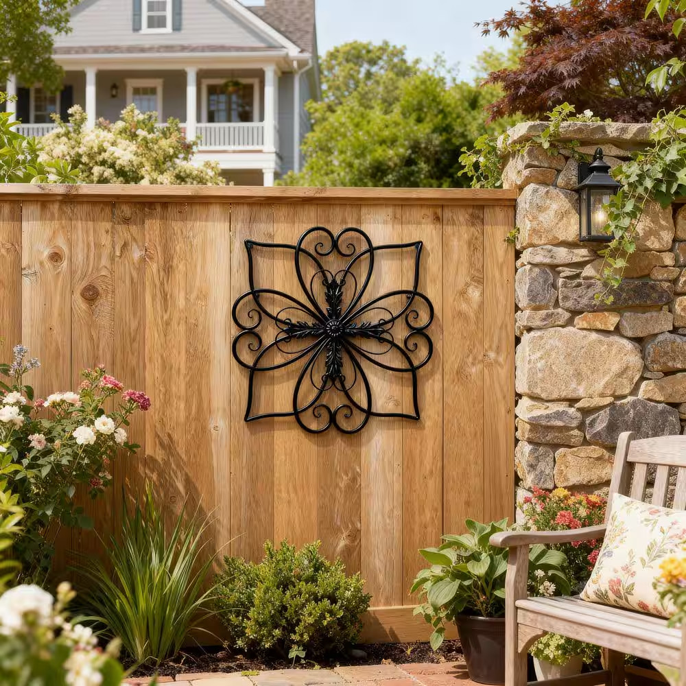 20 In. L Traditional Heart and Petal Iron Scroll Outdoor Wall Decor