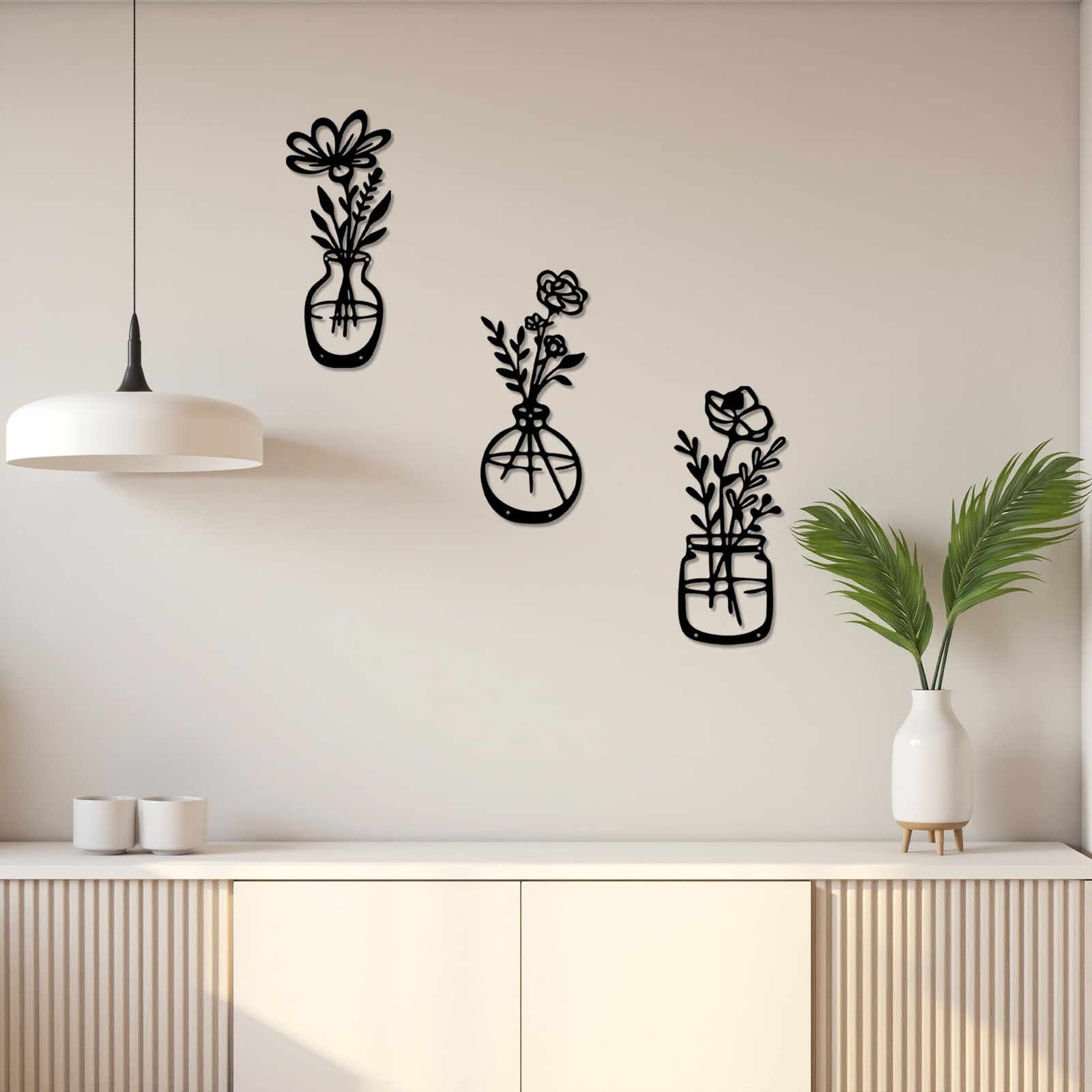 3 PCS Matte Black Metal Flower Wall Art Decor Living Room Bedroom Kitchen