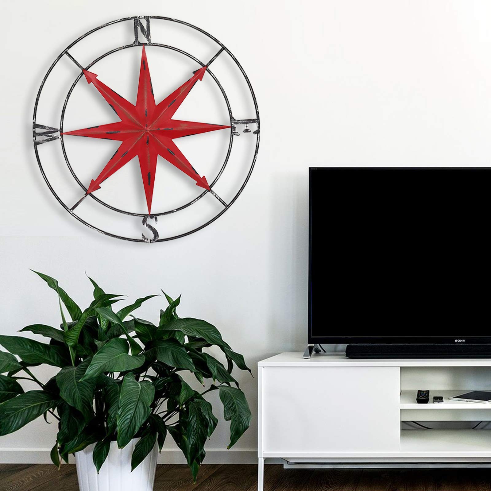 aboxoo Round Metal Compass Decorative Compass Metal Wall Art Hanging Wall Scu…