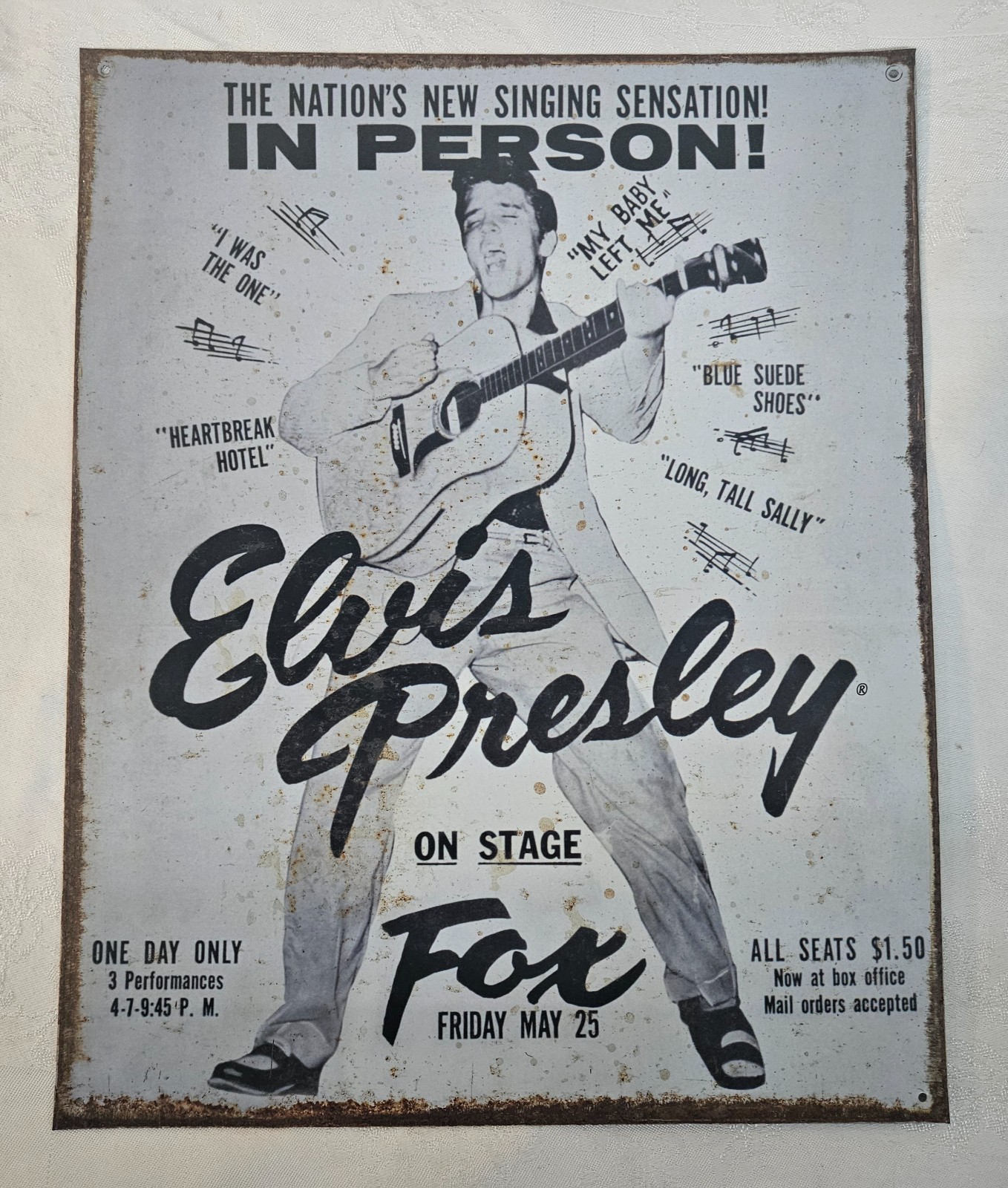 ELVIS Fox Theater Concert Flier Replica Tin Sign w Patina 12″ x 15″