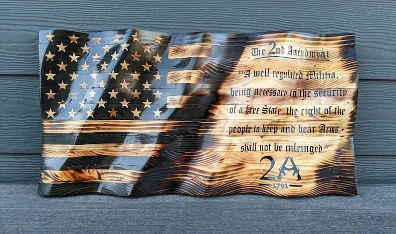 2nd amendment flag wavy wood flag Wooden American Flag Burned Personalized Gift