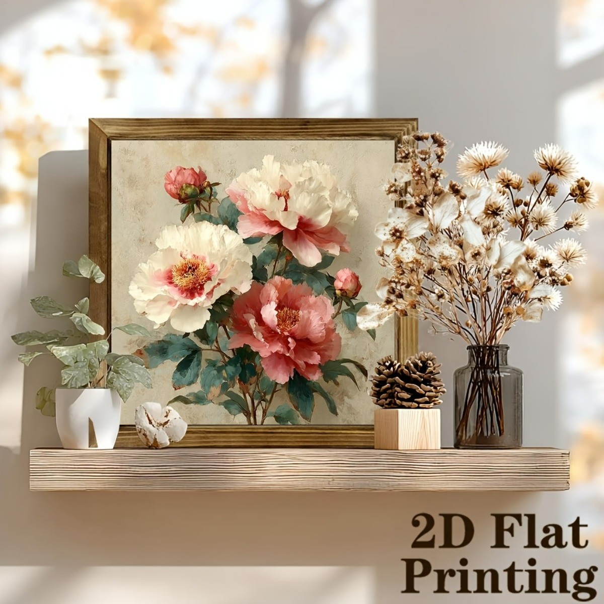 Retro Peony Branch Wooden Sign French Country Decor for Bedroom Living Room Gift
