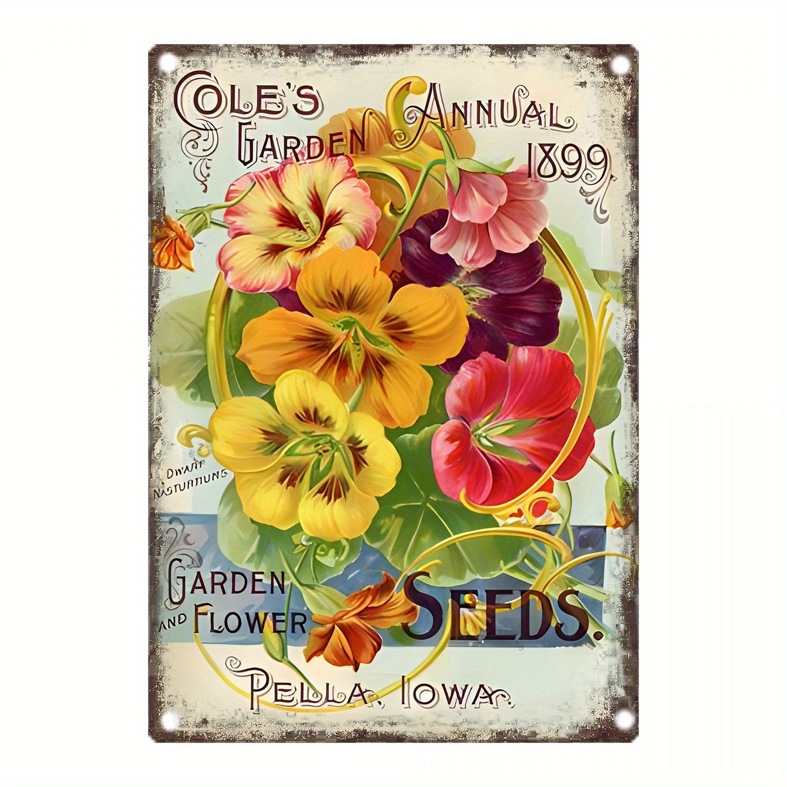 Vintage Garden Seeds Metal Sign Retro Nasturtium Flower Shabby Chic Wall Decor