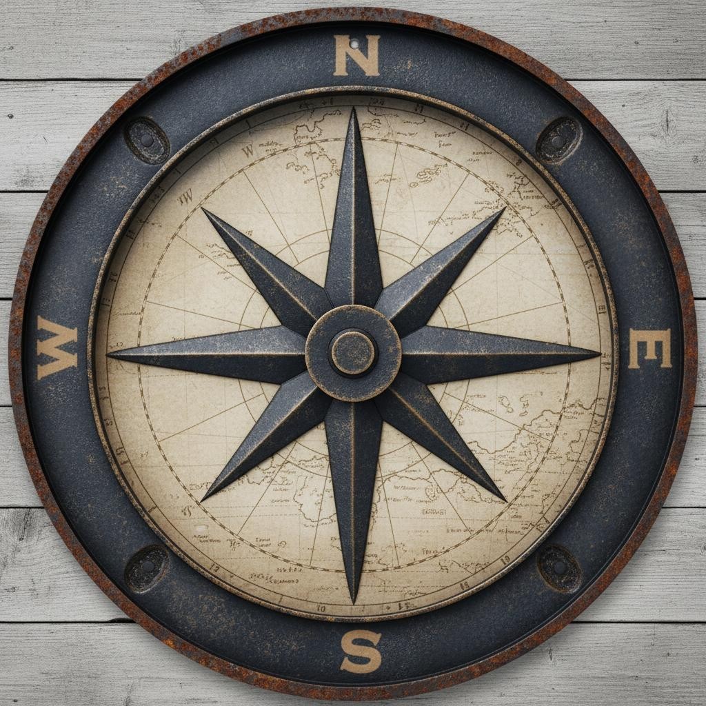 Nautical Compass 12″ Diameter Novelty Flat Metal Sign Wall Art Made In USA New!