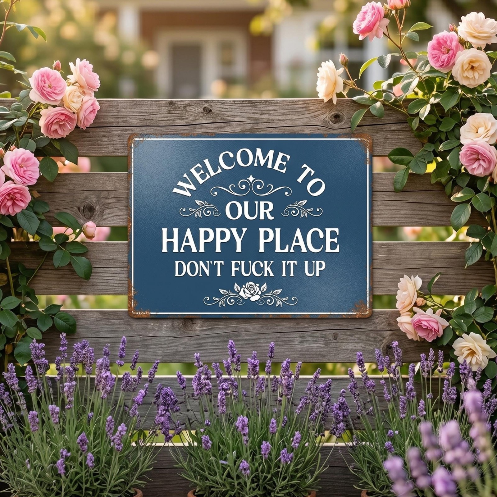 Custom Metal Happy Place Garden Sign Personalized Funny Backyard Patio Decor