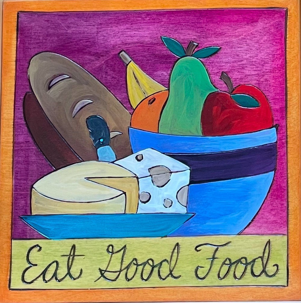 Sticks Handmade – Hand Carved & Painted 7x7in Wood Plaque – PLQ001-eat