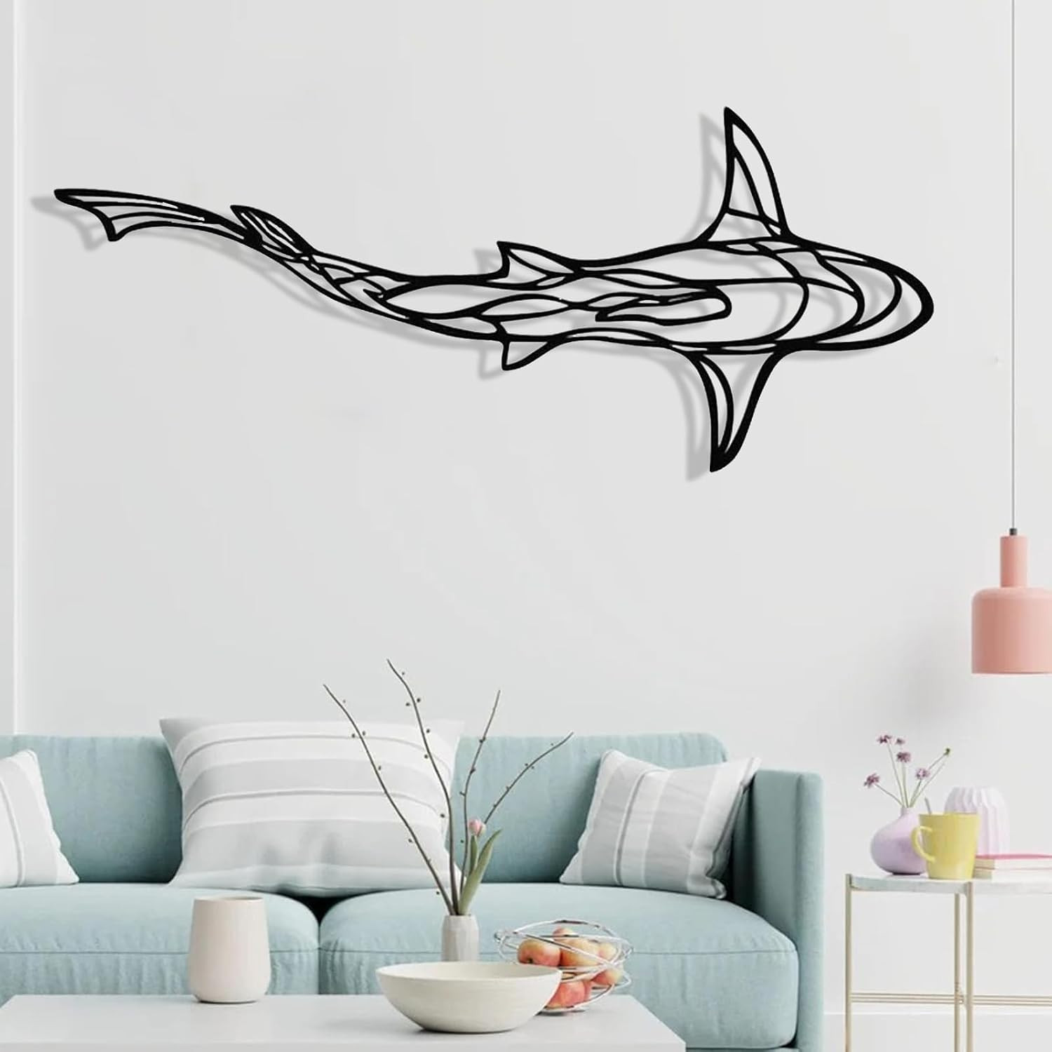 43 X 18” Large Metal Shark Wall Decor, Minimalist Line Wall Decor,Metal Wall Ar