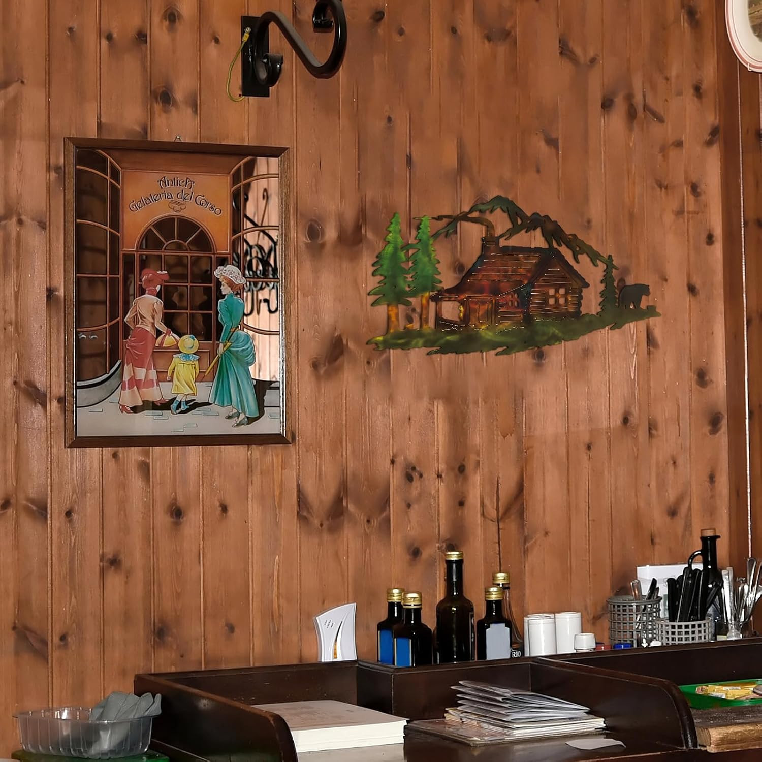Mountains Cabin Bear Wall Art Farmhouse Metal Forest Lodge Wall Sculpture Retro