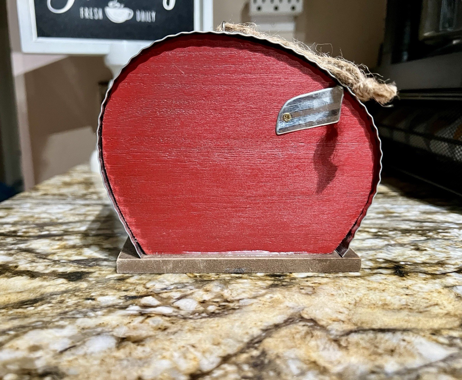 Rustic Red Painted Wood Heart Plaque Freestanding Small w/ Metal & Twine